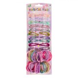 Set Accesorii Păr, Multicolor, 60 Bucăți, Clame Metalice Glitter și Elastice pentru Fete, Oem