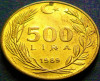 Moneda 500 LIRE - TURCIA, anul 1989 *cod 3448 = UNC + Luciu de Batere, Europa