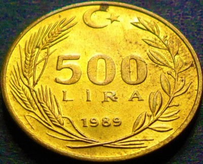 Moneda 500 LIRE - TURCIA, anul 1989 *cod 3448 = UNC + Luciu de Batere foto