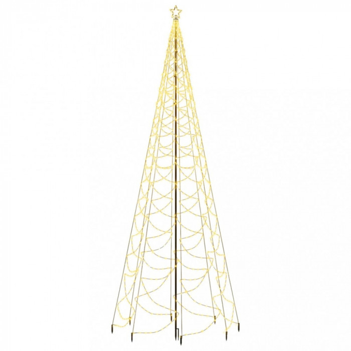 Pom de Crăciun cu st&acirc;lp de metal, 1400 LED-uri, alb cald, 5 m