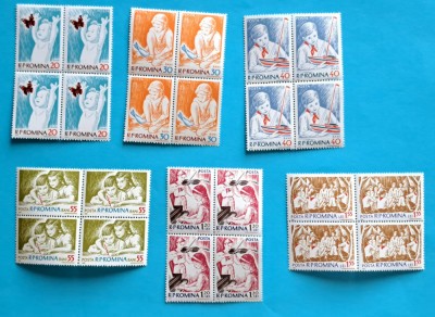 TIMBRE ROM&amp;Acirc;NIA L.P. 548/1962 -Copii &amp;icirc;n R.P.R. - Bloc de 4 timbre MNH foto
