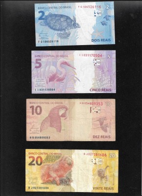 Set complet Brazilia 2 + 5 + 10 + 20 + 50 + 100 + 200 reais vf-aunc foto