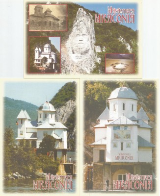 Romania, Cazanele Dunarii, Manastirea Mraconia, 3 c.p. ilustrate necirculate foto