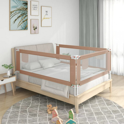 vidaXL Balustradă de protecție pat copii, gri taupe, 140x25 cm, textil foto