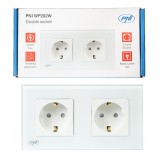Cumpara ieftin Aproape nou: Priza dubla incastrabila PNI WP202W, cu rama din sticla, 16A, 2X3000W,