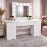 Masa de toaleta/machiaj, alb, cu oglinda si LED-uri, Antonia, 155x42x135 cm