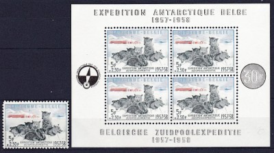 DB1 Expeditia Antarctica Belgia 1957 1 v. + MS MNH foto