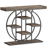 HOMCOM Masă consolă industrială cu rafturi și cadru circular din oțel, 100 x 30 x 81,5 cm, maro rustic | Aosom Romania