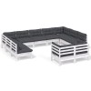Set mobilier gradina cu perne, 11 piese, alb, lemn masiv de pin