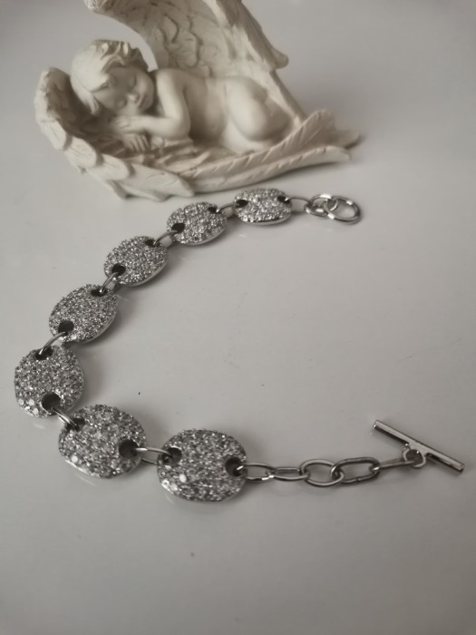 Bratara-inox placata Aur alb 18k,cristale