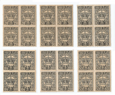 |Romania, LP IV.20/1946, Taxa de plata &amp;quot;coroana&amp;quot;, h. gri, fil. MM, bloc 4, MNH foto