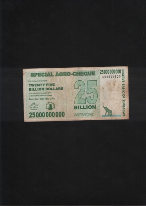 Zimbabwe 25 000 000 000 25 miliarde dollari dollars 2008 seria5524823