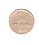 Moneda 1 ban 1952, stare foarte buna, curata, Cupru-Nichel