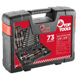 Trusa scule multifunctionala, 73 de elemente, 1 4 si 3 8 , Top Tools 38D500, negru