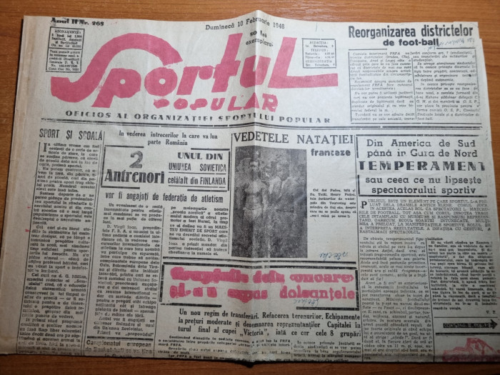 sportul popular 10 februarie 1946-calarie la banesa,sah,fotbal