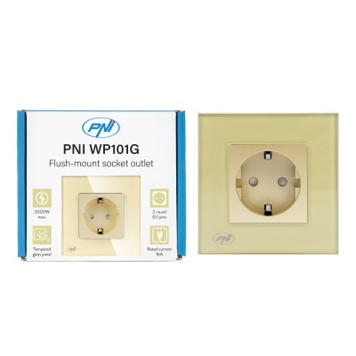 Aproape nou: Priza simpla incastrabila PNI WP101G cu rama din sticla, Gold culoare foto