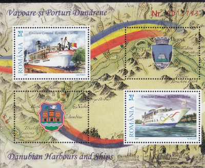 2007 LP 1790 c VAPOARE SI PORTURI DUNARENE ROMANIA-SERBIA COLITA DANTELATA MNH foto