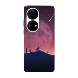 Husa compatibila cu Huawei P50 model Minimalistic wolf howling at moon, Silicon, TPU, Viceversa, Transparent, Carcasa