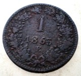 F.112 AUSTRIA 1 KREUZER 1863 E, Europa, Cupru (arama)