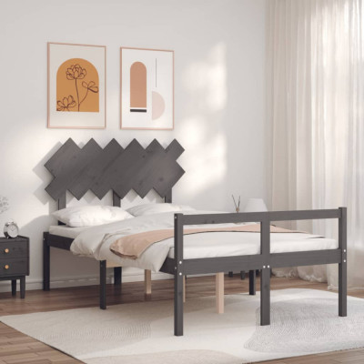 vidaXL Cadru de pat senior cu tăblie dublu, gri, lemn masiv foto
