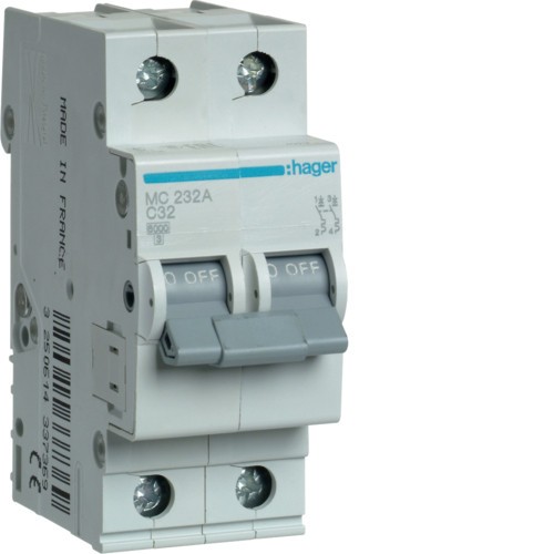 Siguranta automata 32A 2P Curba C 6ka Hager MC232A