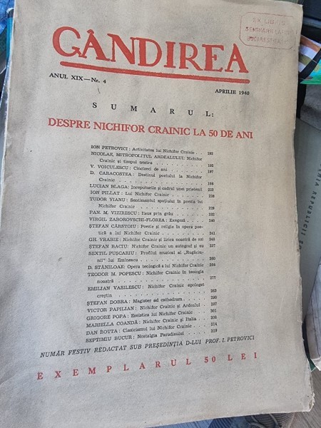 Gandirea - Anul XIX Nr. 4 - Aprilie 1940 numar festiv Nichifor Crainic la 50 de ani