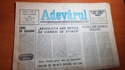ziarul adevarul 26 ianuarie 1990-articolul &amp;quot; viitorul tarii &amp;quot; foto