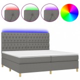 Cumpara ieftin Pat cu arcuri, saltea si LED, gri inchis, 200x200 cm, textil