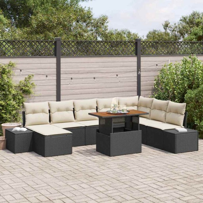 vidaXL Set de masă pentru grădină cu pernă 9 pcs Negru, Crem