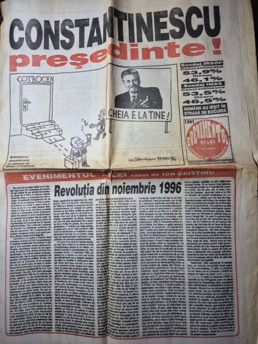ziarul evenimentul zilei 18 noiembrie 1996 - emil constantinescu presedinte