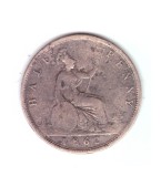 Moneda Anglia 1/2 / half penny 1862, uzata, curata, Europa, Bronz