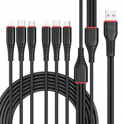 Cablu de date si Incarcare, XO-NB196, 2xUSB Type-C / 2x Lightning / 2x Micro USB 3,5A, 2 m, Negru, Blister foto