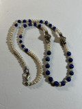 COLIER PERLE + ARGINT 925 - Aurit + Lapis Lazuli - Bile Rotunde - Vintage !