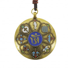 Amuleta aurie cu cele 8 simboluri tibetane, cu cele 12 zodii si silaba de protectie foto