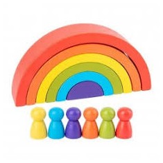 Curcubeu din lemn cu pioni, 12 pcs, 7Toys