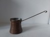 Ibric turcesc de cupru, cu coada lunga, vintage, lucrat manual, 9cm inaltime x 7.5cm diametru