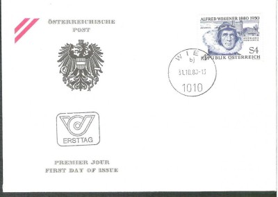 Austria &amp;Ouml;sterreich 1980 Alfred Wegener FDC K.221 foto