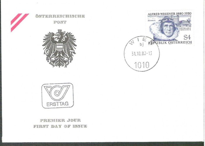 Austria &Ouml;sterreich 1980 Alfred Wegener FDC K.221