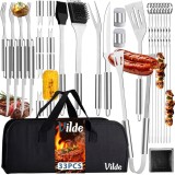 Set 33 ustensile pentru grătar din inox, accesorii barbecue complete cu husă de transport inclusă