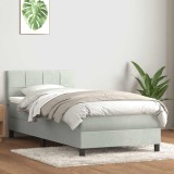 vidaXL Pat box spring cu saltea, gri deschis, 90x220 cm, catifea 3316239
