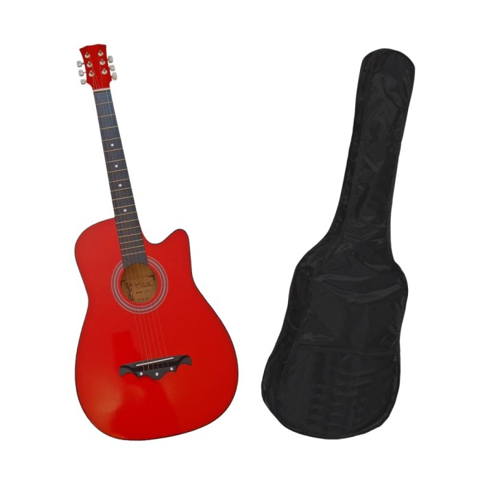 Chitara clasica din lemn DEPOX&reg;, Red Raven, 95 cm, model Cutaway, rosie, husa inclusa