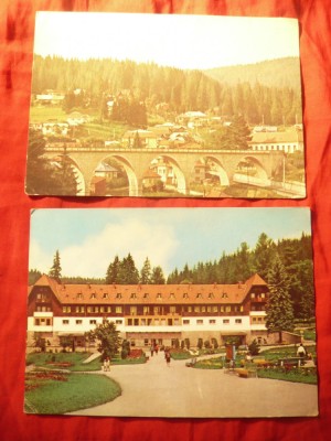 2 Ilustrate Borsec Vedere generala si Pavilionul Central anii &amp;#039;70 , pliuri foto