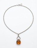 Cumpara ieftin Colier din Argint 925 Mesh cu Pandantiv Chihlimbar Cognac si Accente de Aur