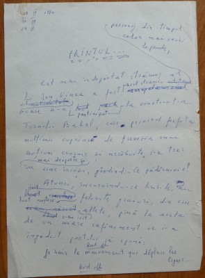 Manuscris olograf Geo Bogza, Printul, 6 foi, 10 pagini, 1980 foto
