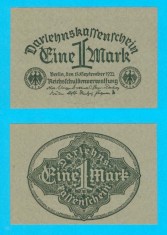 Germania (p#61) 1 Mark 1922 aUNC+ &#039;Darlehnskassenschein&#039;