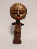 * Statueta africana Ashanti vintage, sculptura in lemn, pictata cu auriu rosu si verde, pentru fertilitate, arta tribala, 33cm