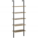 Biblioteca cu scari in stil industrial, cu 5 niveluri, montare pe perete din lemn si metal, 60x30x184,5cm maro HOMCOM | Aosom Romania