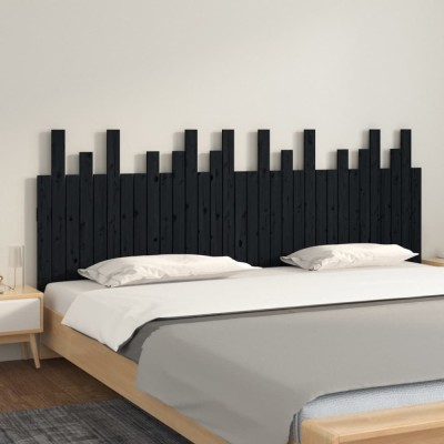 vidaXL Tăblie de pat pentru perete, negru, 204x3x80 cm, lemn masiv pin 824782 foto