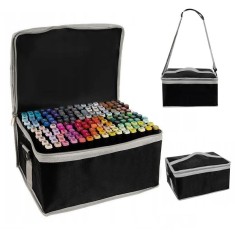 Set 168 markere cu varf dublu, multicolore, geanta de depozitare cu bretea pe