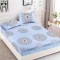 Set albastru cu husa de pat si 2 fete de perna cu elastic, cu model floral, pentru pat de 2 persoane